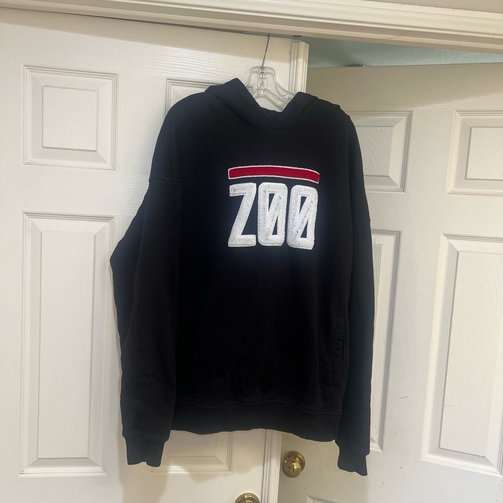 RAW GEAR Black Hoodie Men Large Zoo‎  Logo Pullover heavyweight